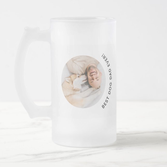 Father's Day Husky Dad Custom Photo Frosted Glass Beer Mug (Left)