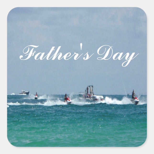 Father's Day Jet Skiing Square Sticker (Front)