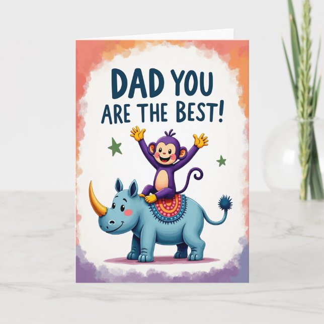 Fathers Day Joyful Monkey Rhino Card (Front)