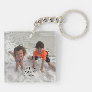Fathers Day Kids Photo Dad Script Keychain
