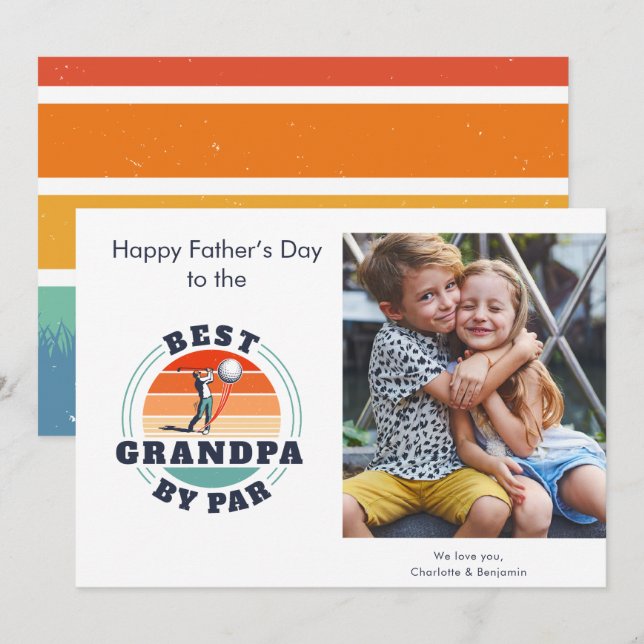 Fathers Day Kids Photo Retro Golf Dad Note Card (Front/Back)