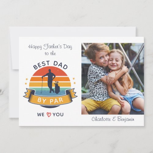 Fathers Day Kids Photo Retro Golf Dad Note Card