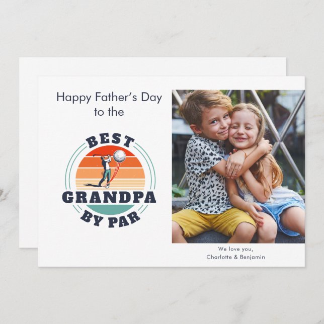 Fathers Day Kids Photo Retro Golf Dad Note Card (Front/Back)