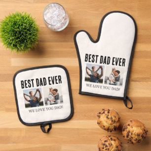 Fathers Day Kids Photos Collage Best Dad Ever Oven Mitt & Pot Holder Set