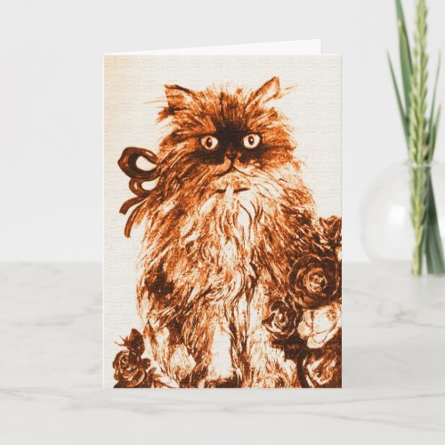 FATHERS DAY KITTEN WITH BROWN WHITE  ROSES CARD