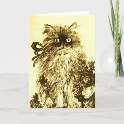 FATHERS DAY KITTEN WITH GREEN WHITE  ROSES CARD