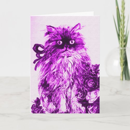 FATHERS DAY KITTEN WITH PURPLE ROSES CARD