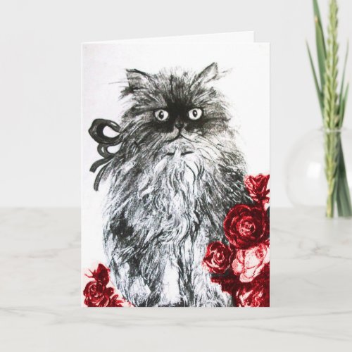 FATHERS DAY KITTEN WITH RED ROSES CARD