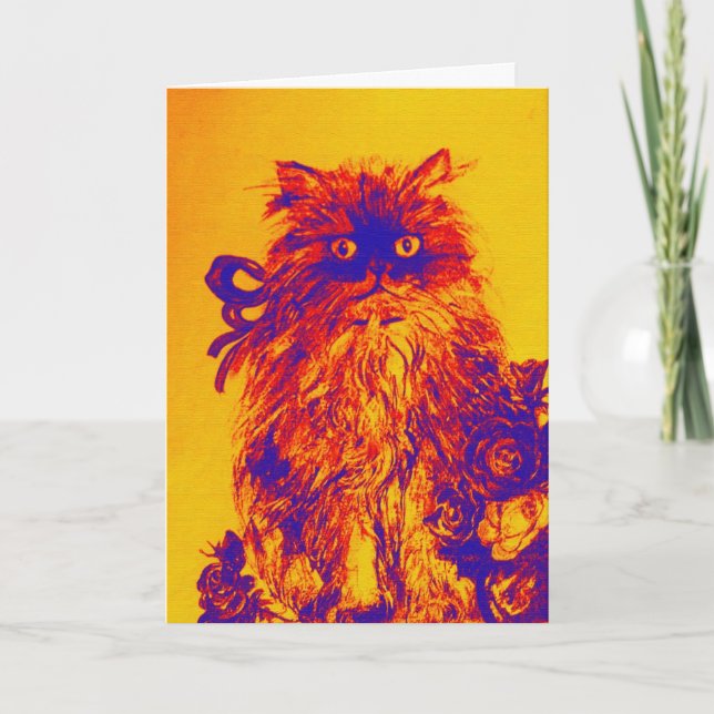 FATHER'S DAY KITTEN WITH YELLOW BLUE  ROSES CARD (Front)