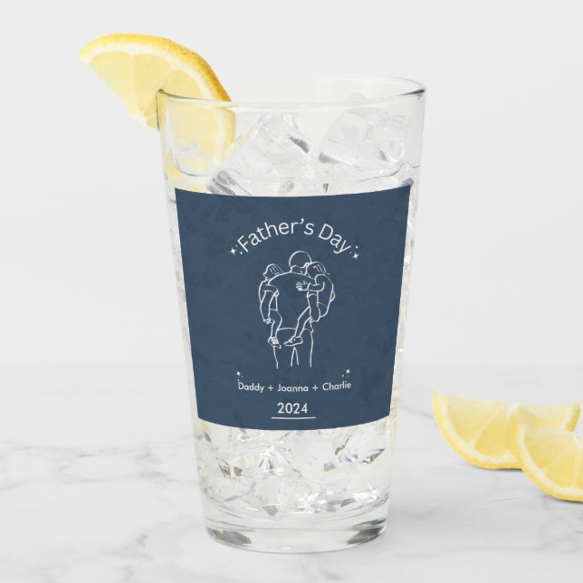 Father's Day Line Drawing  2 kids Glass (Front Ice)