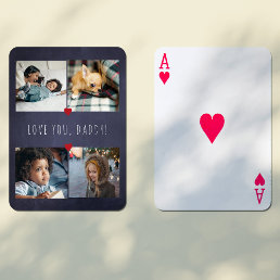 Father&#39;s Day Love you daddy 4 photo collage navy Playing Cards