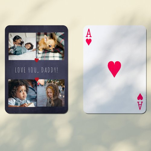 Fathers Day Love you daddy 4 photo collage navy Playing Cards