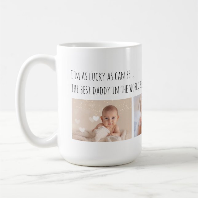 Father's Day Lucky Me Best Daddy Photos Customized Coffee Mug (Left)