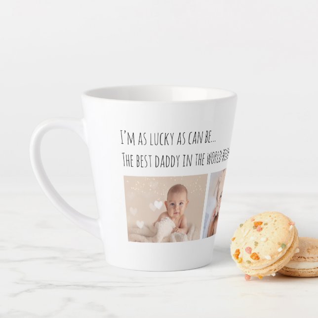 Father's Day Lucky Me Best Daddy Photos Customized Latte Mug (In Situ)