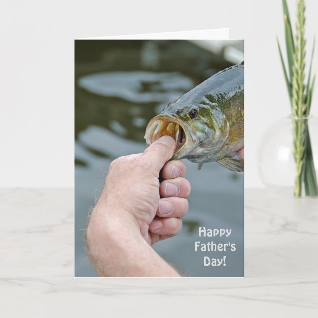 Father's Day-man holding largemouth bass Card (Front)