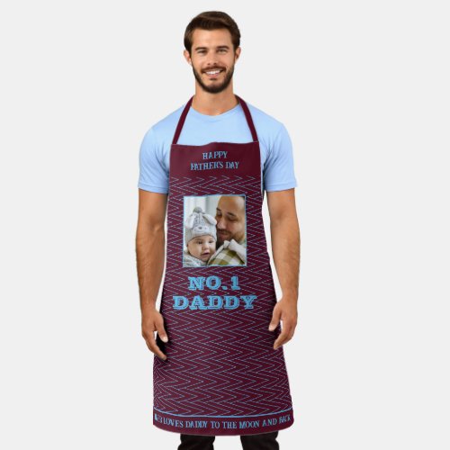 Fathers Day Maroon Zig Zag Name And Photo Apron