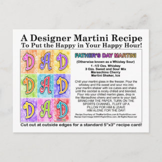 Father's Day Martini Recipe Card Postcard