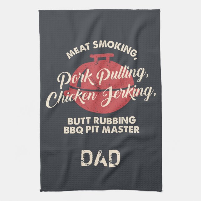 Fathers Day Meat Smoking BBQ Pit Master Dad Custom Kitchen Towel (Vertical)