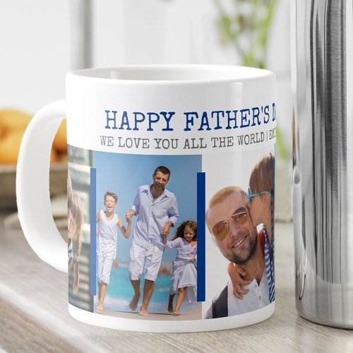 Fathers Day Modern 5 Photo Blue Grey Giant Coffee Mug