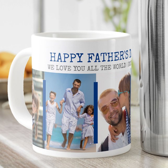 Fathers Day Modern 5 Photo Blue Grey Giant Coffee Mug (Creator Uploaded)