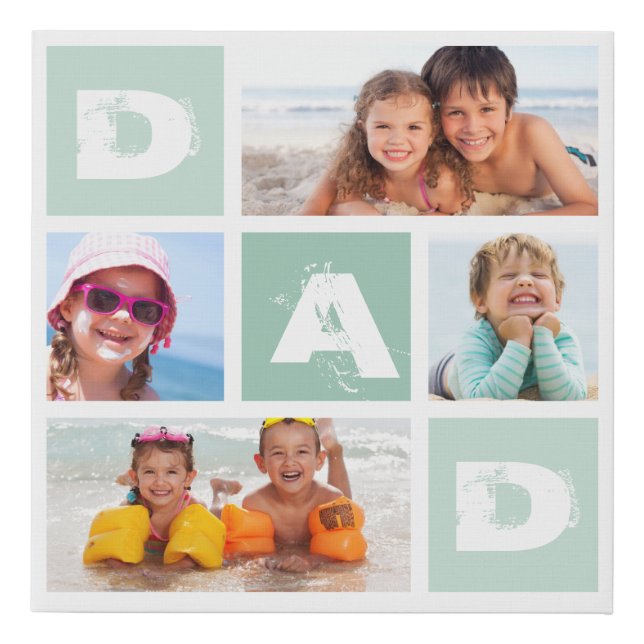 Father's Day Modern Photo Collage Dad Grid Faux Canvas Print (Front)