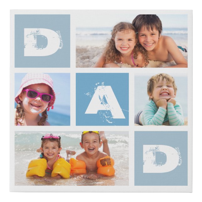 Father's Day Modern Photo Collage Dad Grid Faux Canvas Print (Front)