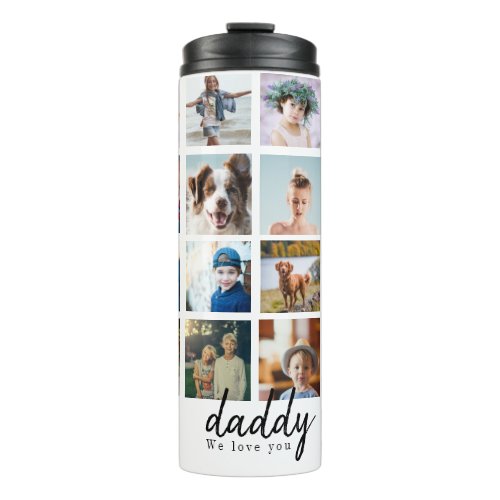 Fathers day modern script 16 photo collage thermal tumbler