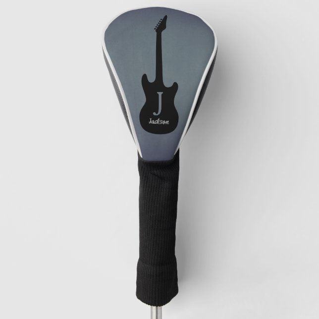 Father's Day Monogram Blue Gray Electric Guitar Golf Head Cover (Front)
