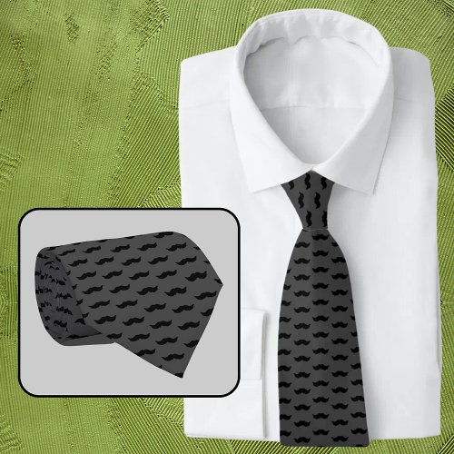Fathers Day Mustache Stylish Gray Black Pattern Neck Tie