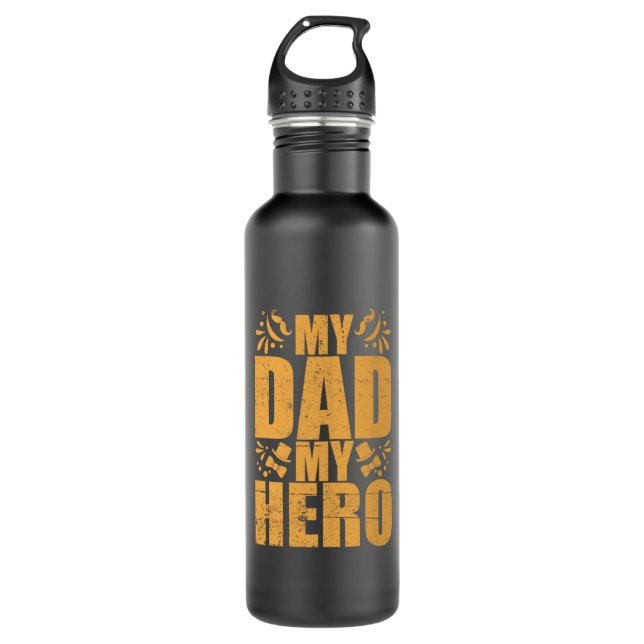 Father's Day My Dad My Hero Stainless Steel Water Bottle (Front)