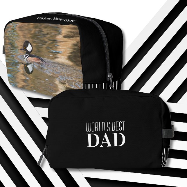 Father's Day Nature Loving Dad Dopp Kit (Black and white duck toiletry bag features customizable text that makes a gift perfect for Dad.)