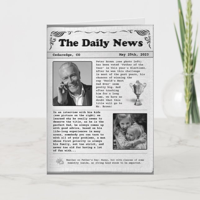 Father's Day Newspaper (customizable) Card (Front)