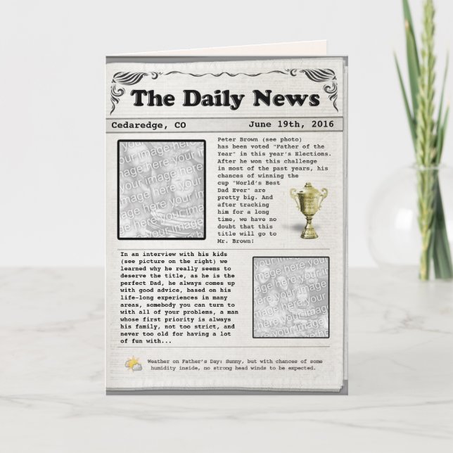 Father's Day Newspaper (customizable) Card (Front)