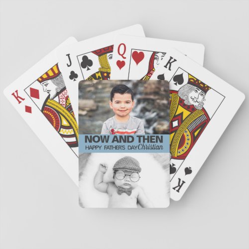 Fathers day now and then pictures boy playing cards