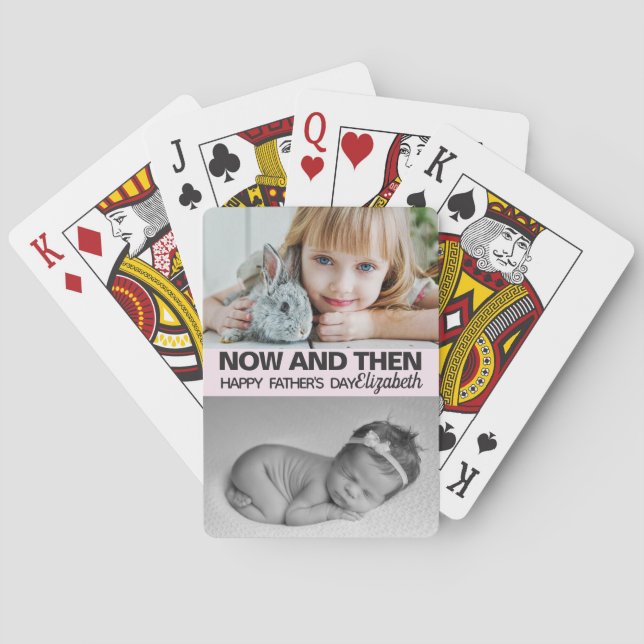 Father's day now and then pictures girl poker cards (Back)