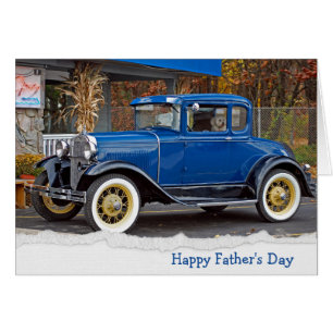Father's Day Old Car with Bichon Frise Dog Cards