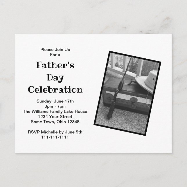 Father's Day Party Fisherman Black White Postcard (Front)