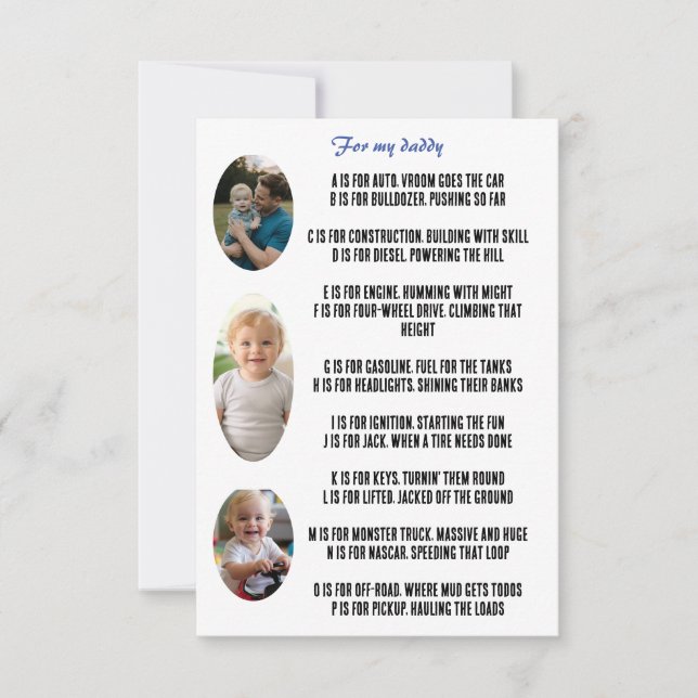 father's day personalised card with rhyme and foto (Front)