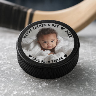 Fathers Day Personalized Photo And Text Hockey Puck