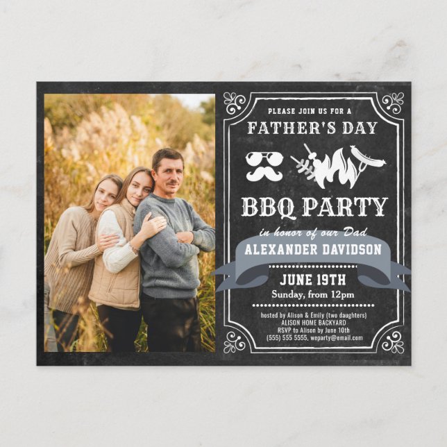 Father's Day Photo BBQ Party Invitation Postcard (Front)