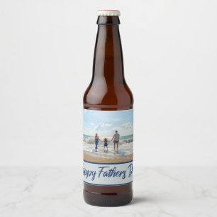 Father's Day Photo Blue Typography Beer Bottle Label