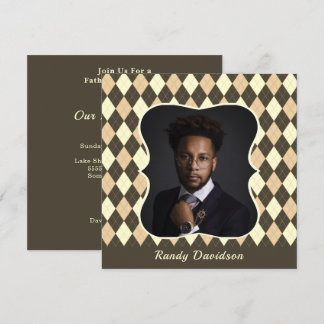 Fathers Day Photo Brown Tan Argyle Dinner Party Invitation