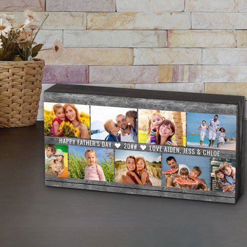 Fathers Day Photo Collage 9 Photos  Custom Text Wooden Box Sign