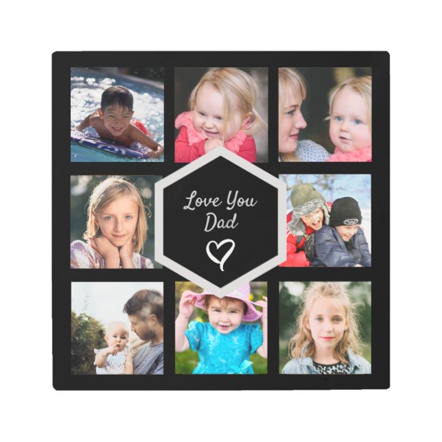 Father's Day Photo Collage Black Metal Wall Art (Front)