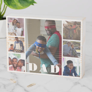 Father's Day Photo Collage Dad Wooden Box Sign