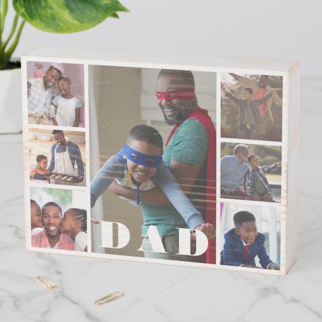 Father's Day Photo Collage Dad Wooden Box Sign (In Situ Horizontal)