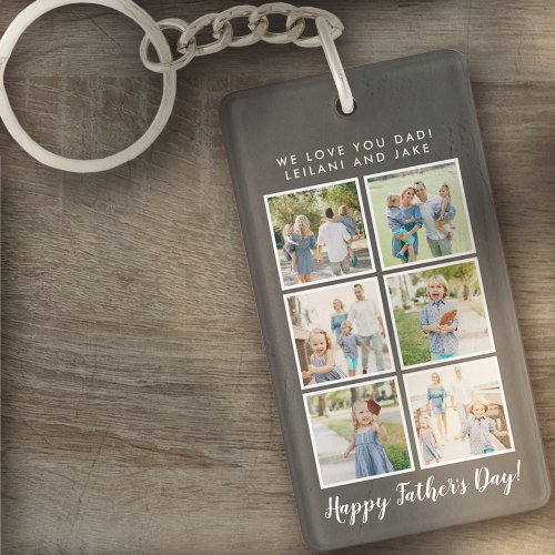 Fathers Day Photo Collage Grey Keychain