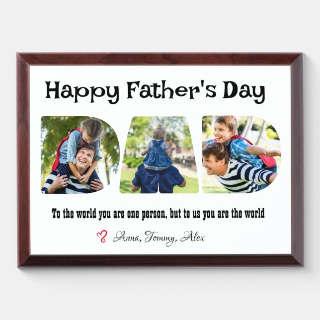 Fathers Day Photo Collage Letter Cutout Award Plaque (Horizontal)
