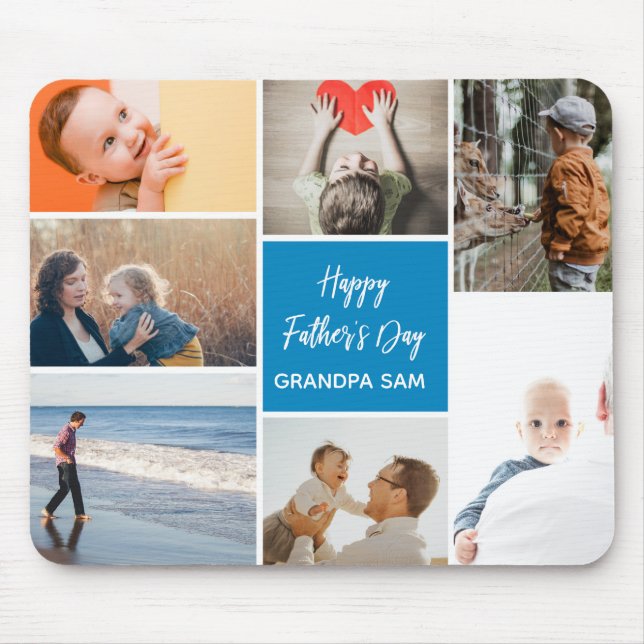 Father's Day Photo Collage Mouse Pad Blue (Front)