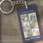 Father's Day Photo Collage Navy Blue Keychain<br><div class="desc">Best dad script font with 6 family photo slots along with a custom message for your number 1 Dad.</div>